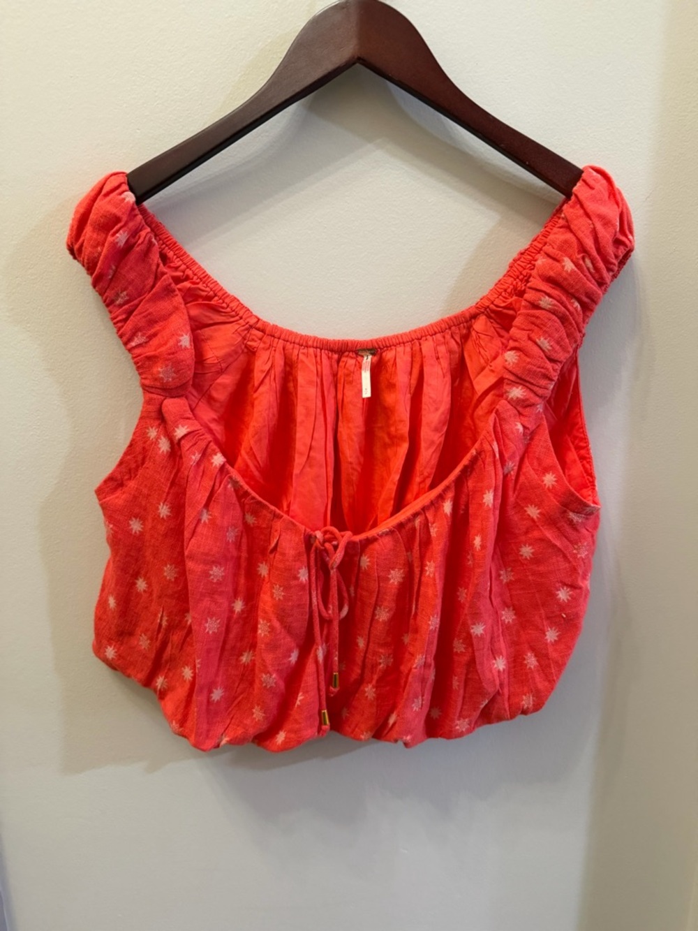 Free People Orange Smocked Off-Shoulder Crop Top